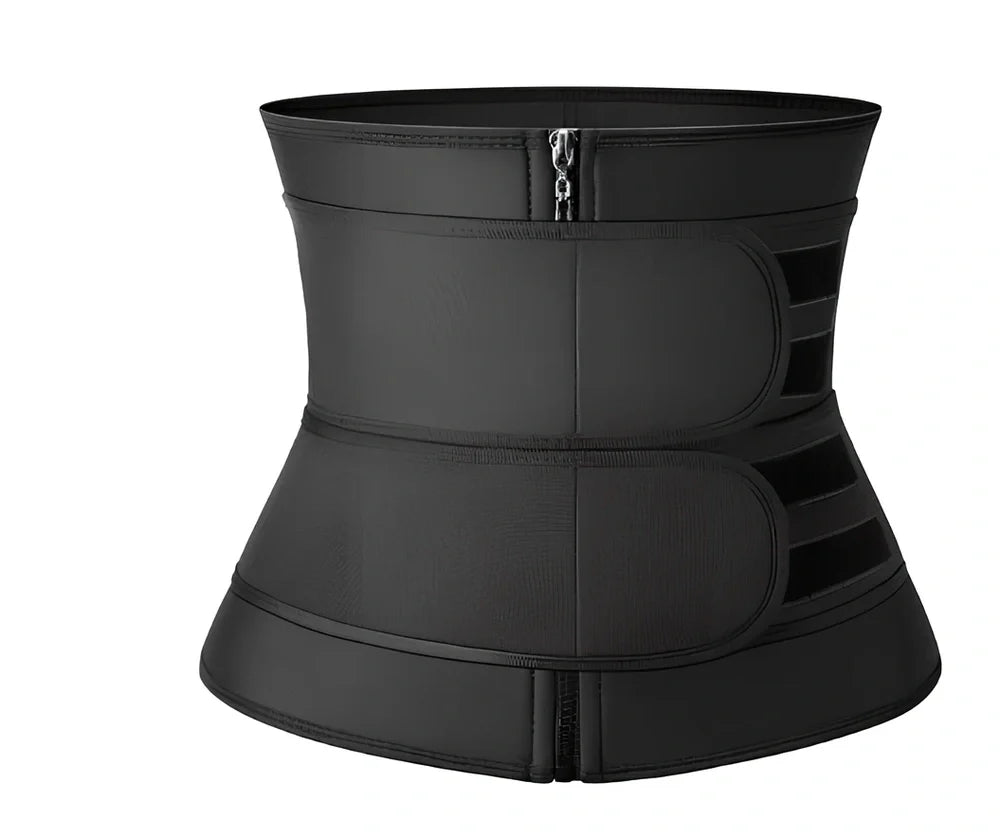 Grey neoprene abdominal support belt for sports and fitness activities