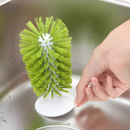 Grey suction cup kitchen brush, 16.5cm long with PV bristles for cup scrubbing, 0.132kg PP+PV+TPR build