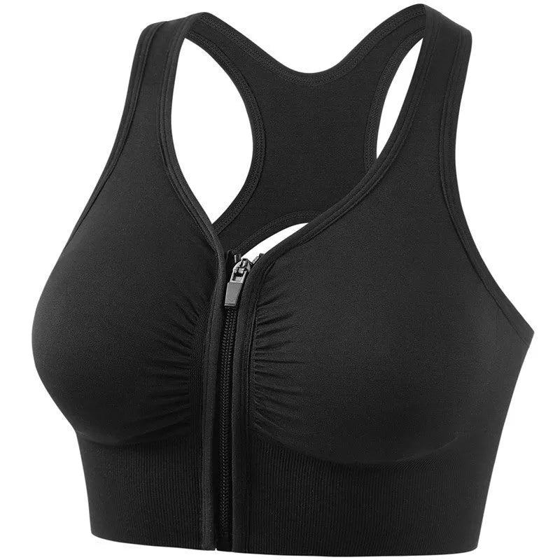 Plus size shockproof sports bra in pink, black, navy blue, and bean paste for running and yoga