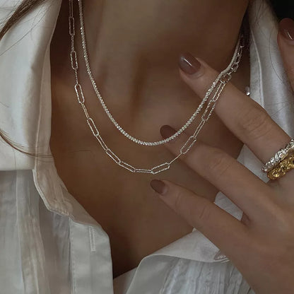 Women's S925 Silver Geometric Ring Necklace with adjustable length and Korean style design