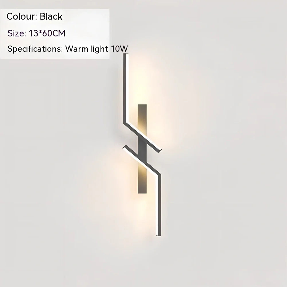 Modern minimalist strip wall lamp in black or gold, 60-120cm length with 3-colour LED lighting