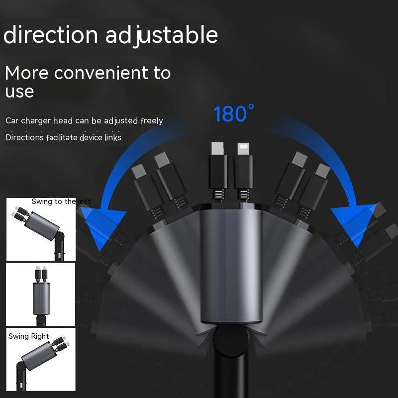 A sleek, metal 100W car charger with USB and Type-C ports for fast charging on the go