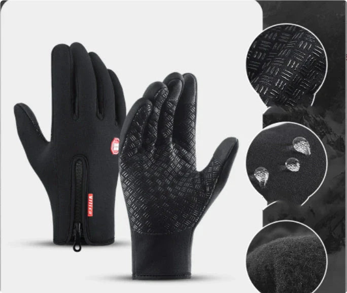 Premium touchscreen motorcycle winter gloves with fleece lining, available in multiple colors and sizes