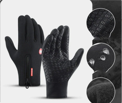Premium touchscreen motorcycle winter gloves with fleece lining, available in multiple colors and sizes