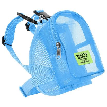 Blue breathable dog backpack with mesh panels and adjustable straps for pet transport