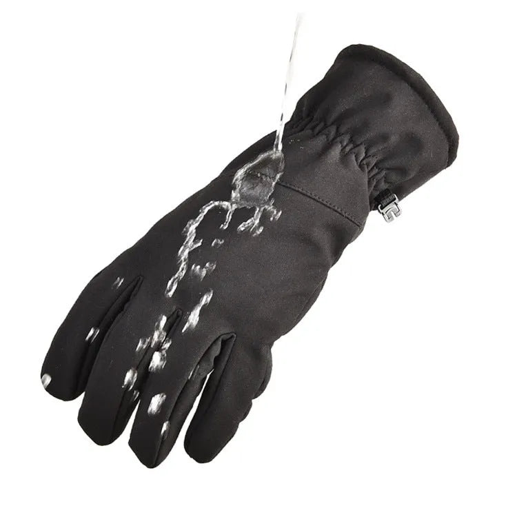Camouflage ski gloves with touch screen fingertips and non-slip palm surface, shown in army green colour
