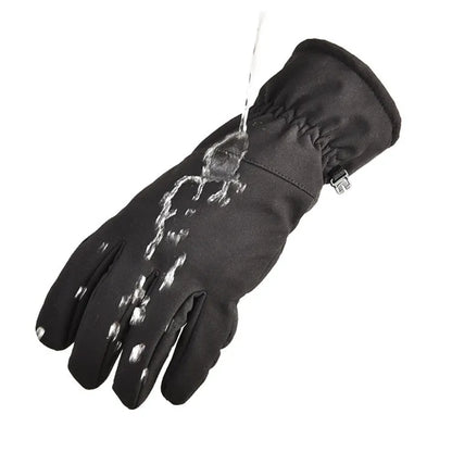 Camouflage ski gloves with touch screen fingertips and non-slip palm surface, shown in army green colour