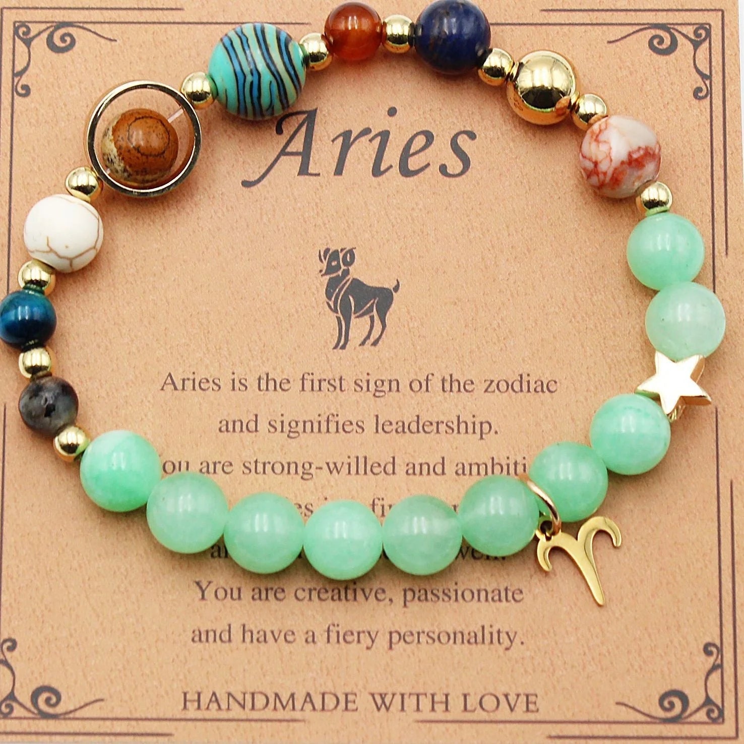 12 Constellation Morgan Stone Beaded Bracelet featuring detailed zodiac signs on 19mm beads