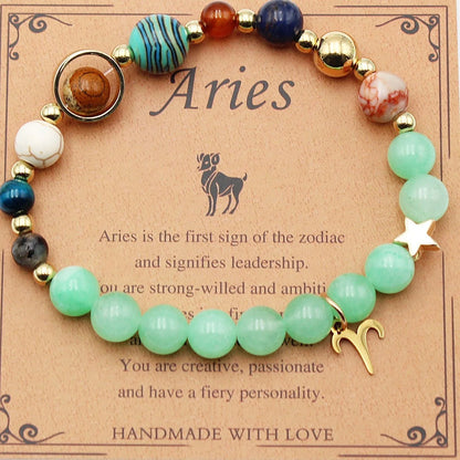 12 Constellation Morgan Stone Beaded Bracelet featuring detailed zodiac signs on 19mm beads