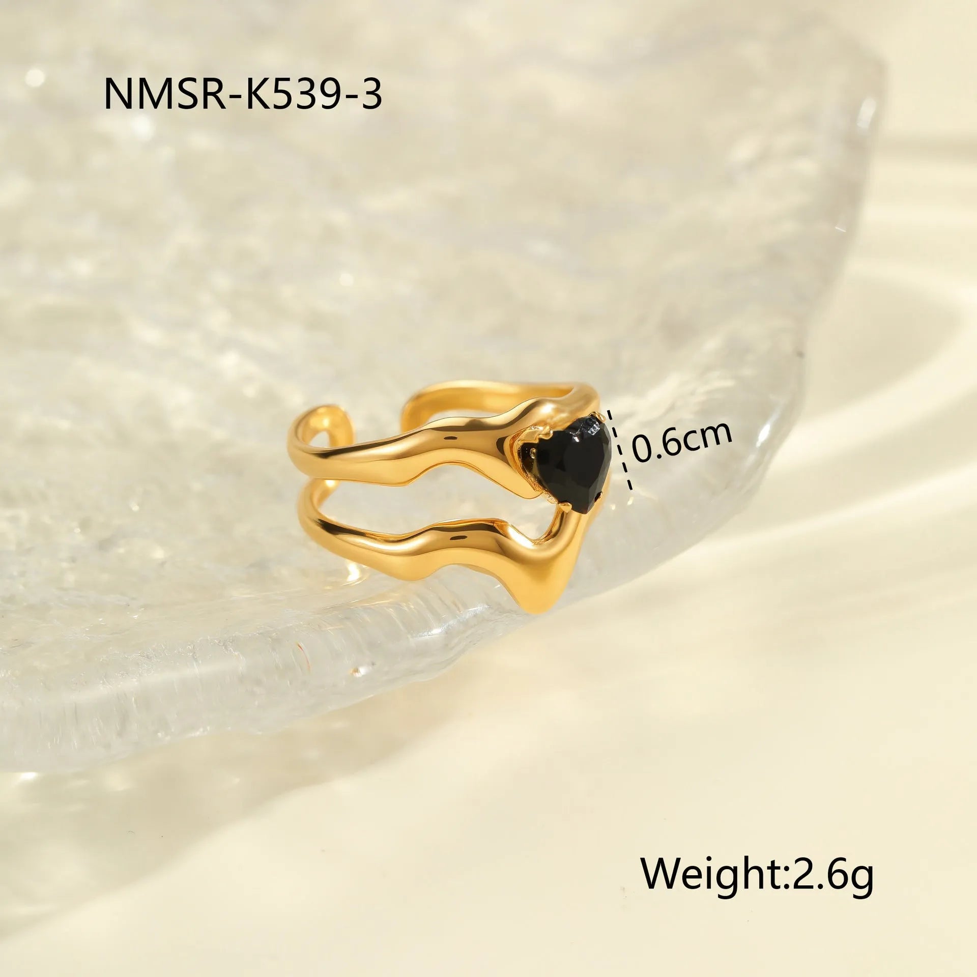 Titanium steel open mouth ring with geometric design and inlaid zircon stones for women