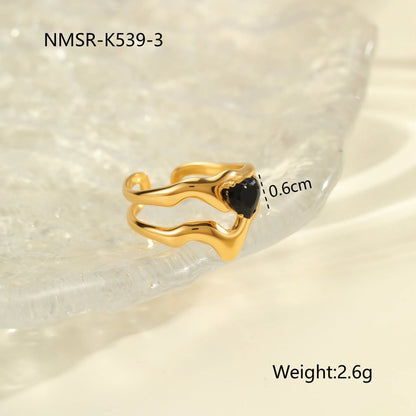 Titanium steel open mouth ring with geometric design and inlaid zircon stones for women