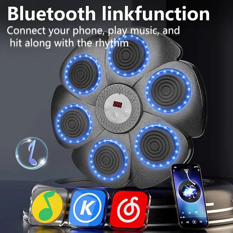 Black smart music boxing machine wall target with Bluetooth and light feedback, includes half-finger gloves