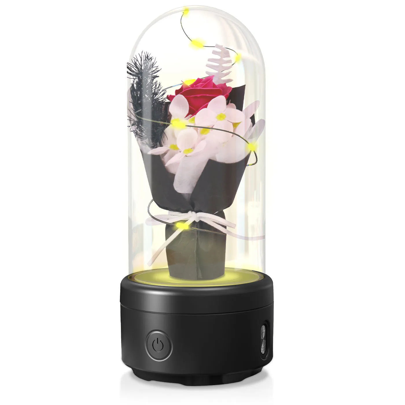 Rose-shaped LED night light with Bluetooth speaker inside glass cover decoration ornament