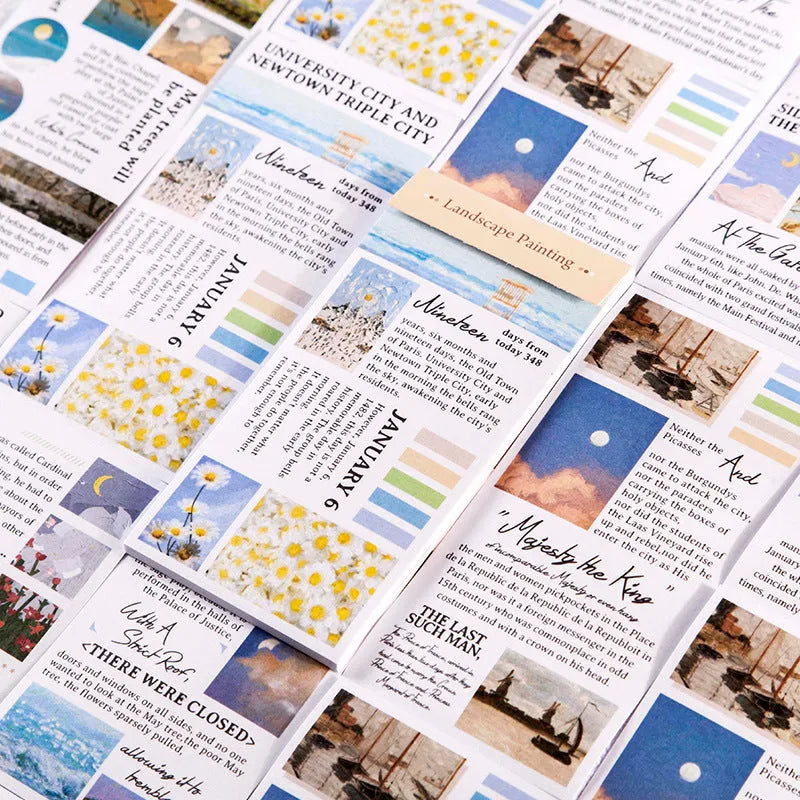Paper sticker book with 60x120mm landscape painting designs in eight colour options