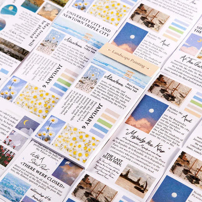 Paper sticker book with 60x120mm landscape painting designs in eight colour options