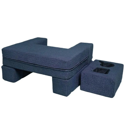 Reading pillow 62x55x30cm with memory foam filler, armrests, and cup holder in blue, grey, or navy blue