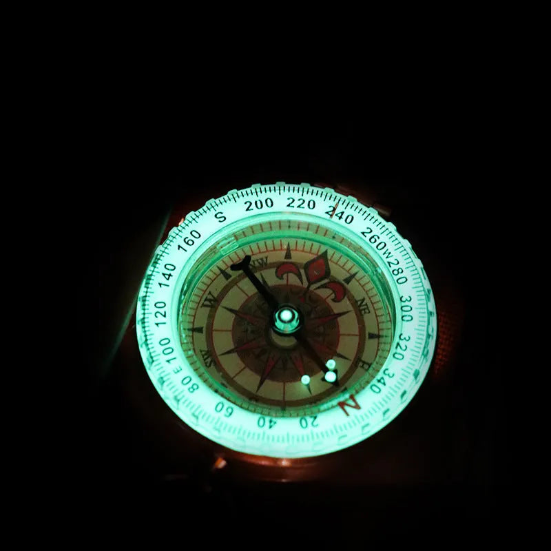 Gold brass compass G50 pocket watch with flip lid, 50mm diameter, luminous dial, copper shell, for outdoor navigation