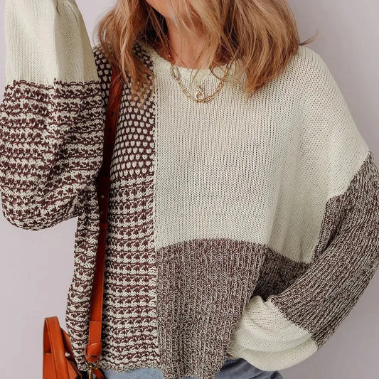 Dark khaki colour block sweater with back tie detail and drop shoulder design