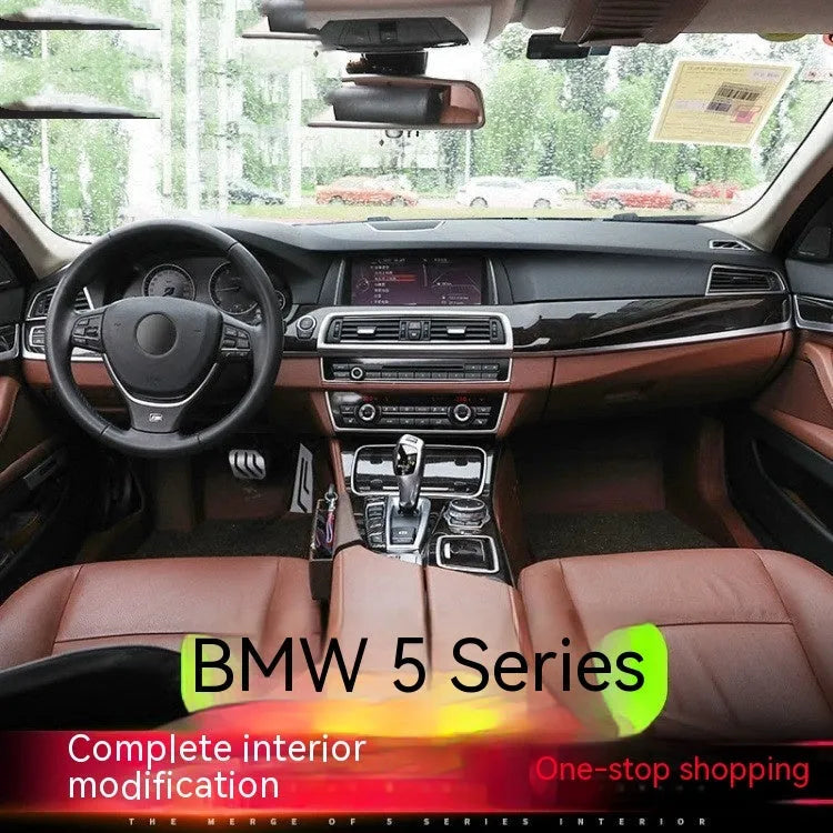 Car interior decorative strip stickers for 11-17 BMW 5 Series F10/F1 models, modifying inner handle frames with durable ABS plastic stainless steel material in a sleek inner handle finish.