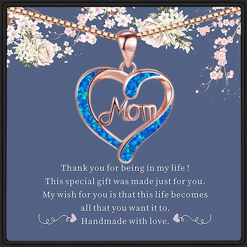 Love-shaped MOM Letter Pendant Necklace in Rose Gold and Silver options