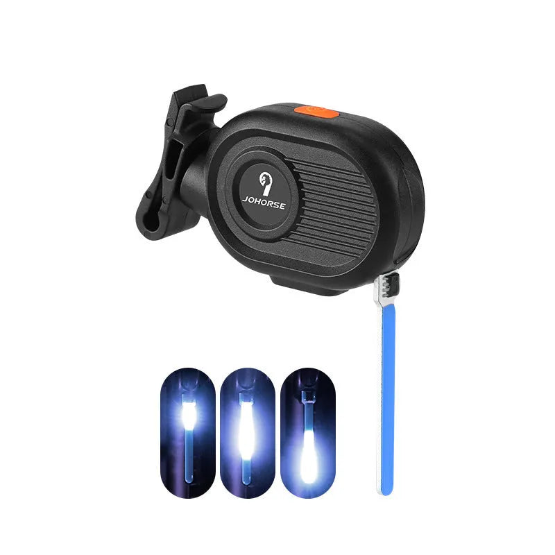 Bicycle rear safety light with a cascading waterfall LED light effect, mounted on a seat post.
