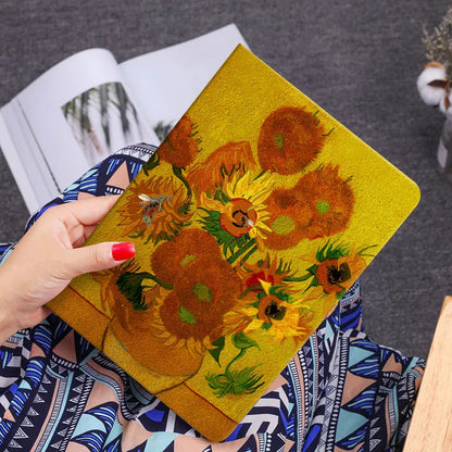 Handmade liquid silicone flip protective case for iPad with custom floral design in Apricot Flower colour