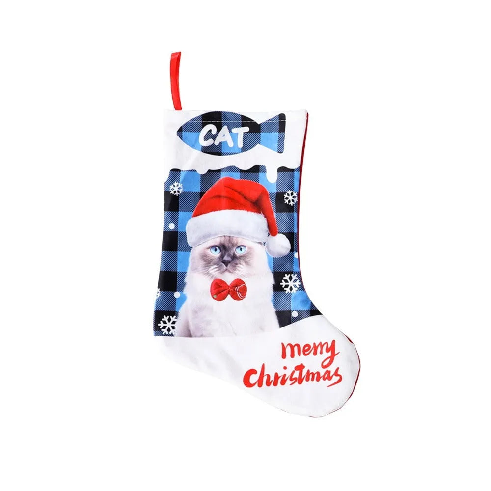 26x36cm cloth Christmas decoration with plaid pattern featuring puppy and cat motifs in six colour variations