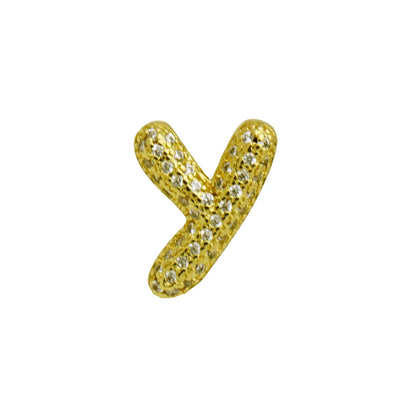 Retro style copper bracelet with English letter charm featuring micro inlaid zirconium stones in gold plating