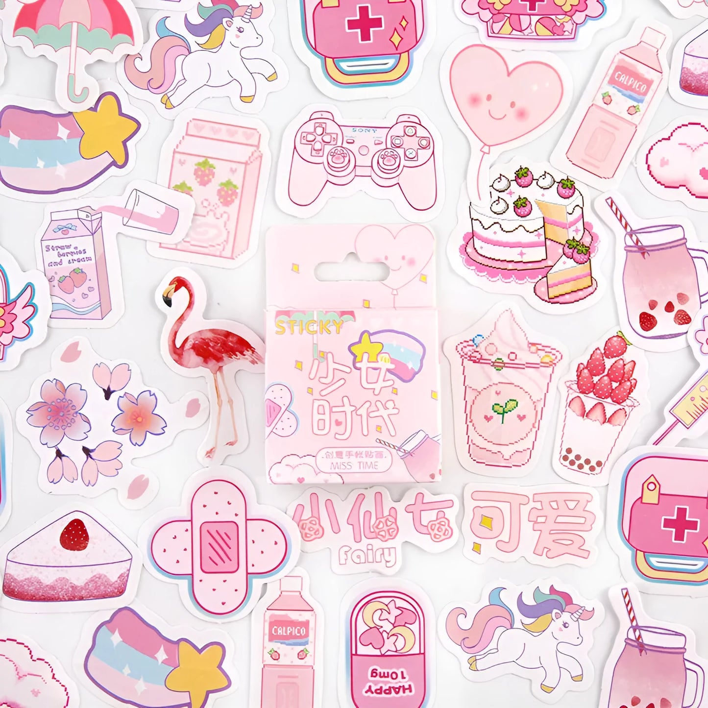 Set of 46 small decorative stickers with cartoon patterns for journal and scrapbook crafts