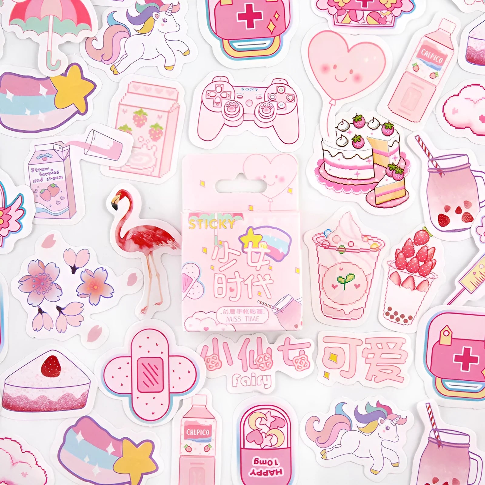 Set of 46 small decorative stickers with cartoon patterns for journal and scrapbook crafts