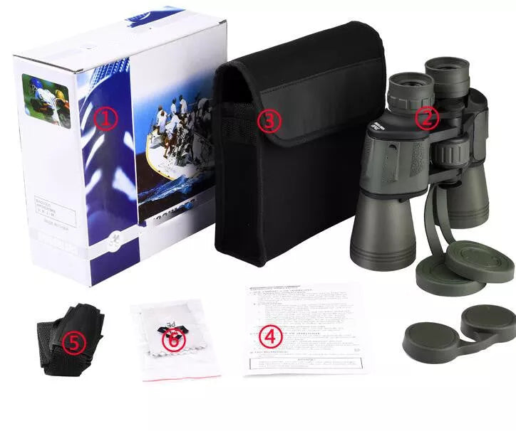 20x50 high-definition binoculars for outdoor tourism with rubber protective skin
