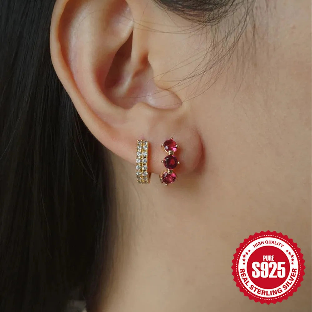 S925 sterling silver earrings with geometric sunflower design and inlaid zircon stones in golden-three diamonds colour