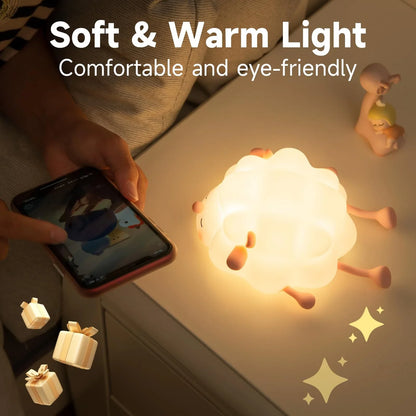 Cozy Sheep Night Light with adjustable brightness and timer for soothing sleep
