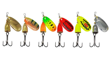 R Composite Rotating Sequins Copper Bell Fishing Lure in multiple metallic colours showing 3# size and construction details