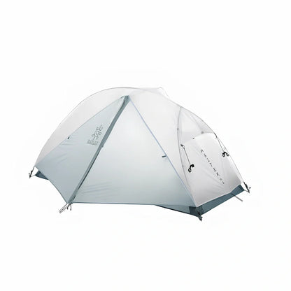 White double-layer camping tent with aluminium frame, side ventilation windows, and waterproof bottom
