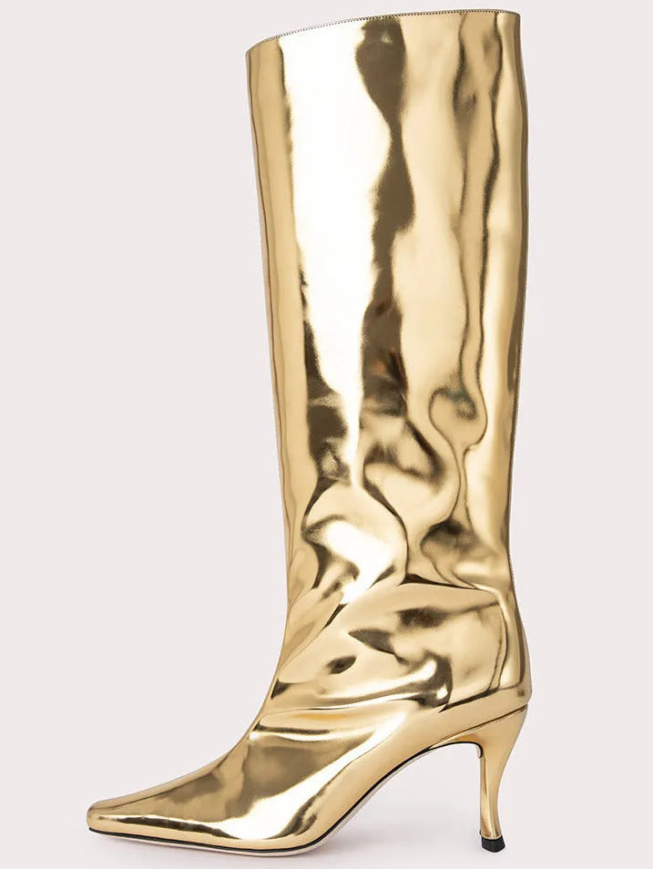 A pair of women's square toe cowboy boots in microfiber, shown in a selection of available colours.