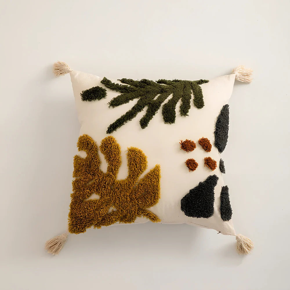 Tufted cotton pillowcase 45x45cm in dark gray flower field pattern for sofa decor