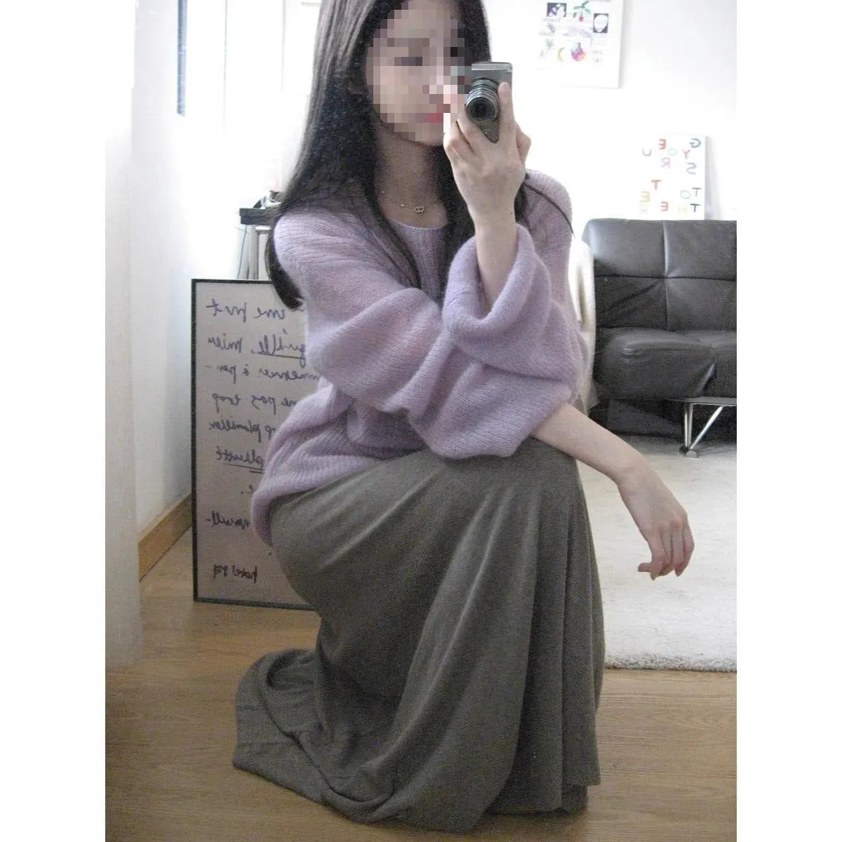 Women's purple blouse with round neck and princess sleeves, made from lightweight ice silk fabric