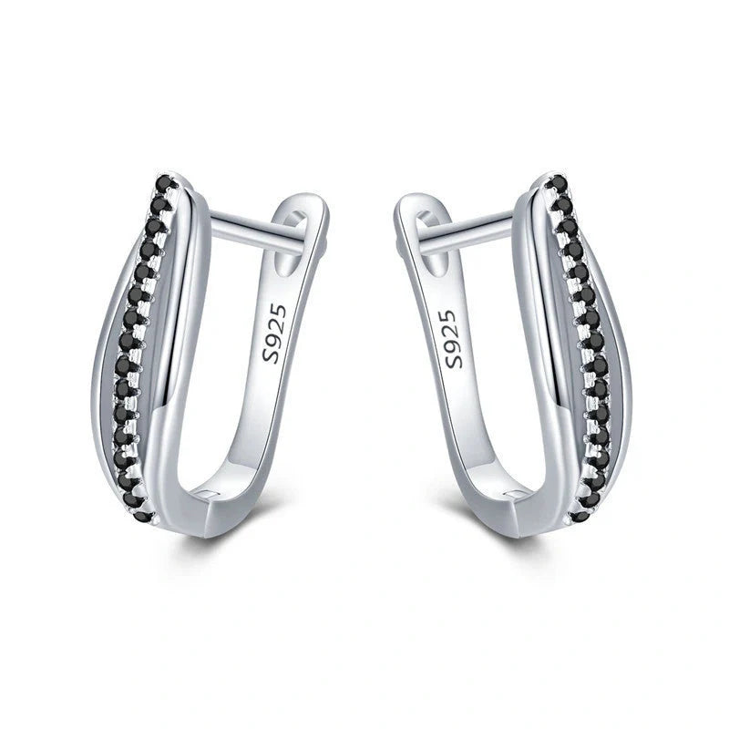 Copper Retro Hong Kong Style Black Zircon Earrings with round design