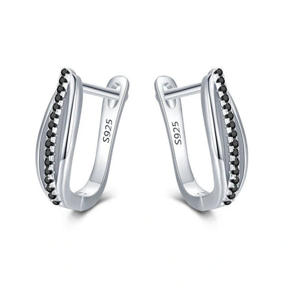 Copper Retro Hong Kong Style Black Zircon Earrings with round design