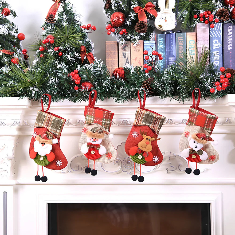 Christmas stocking gift bag measuring 10x20cm with festive character designs