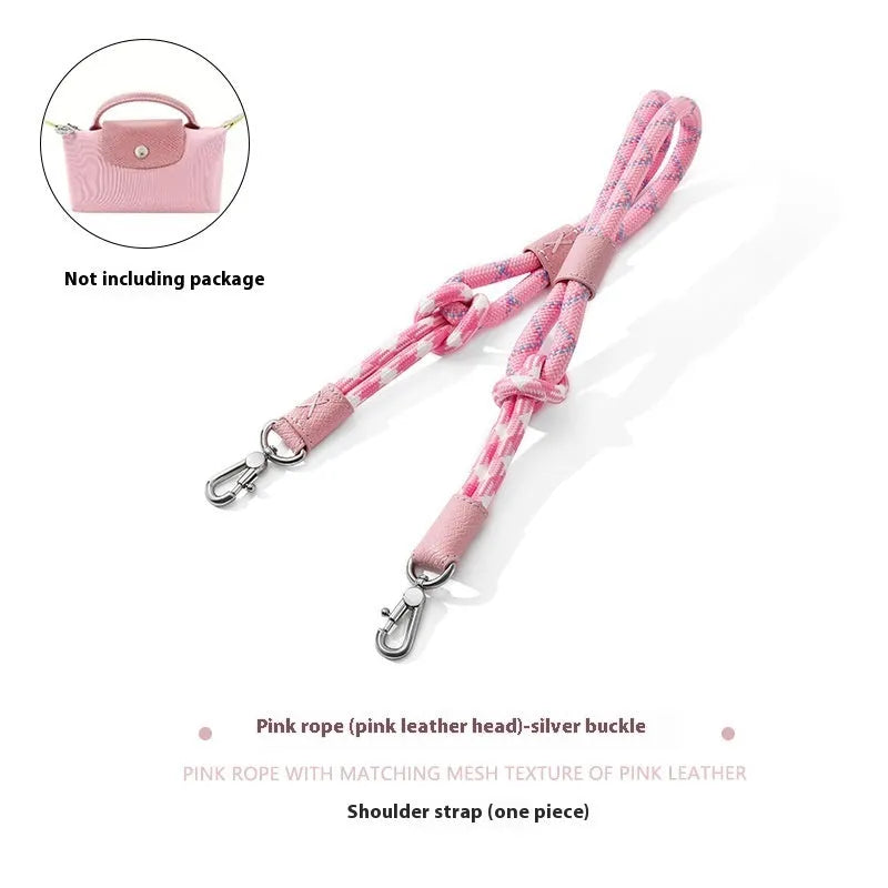 Braided rope shoulder strap with alloy hardware in silver or gold finish options