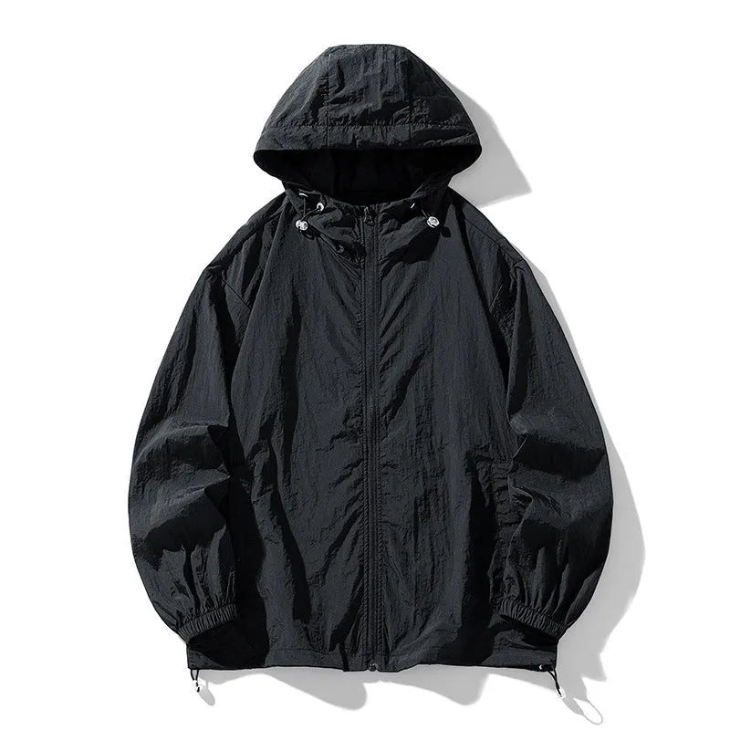 Loose-fit thin nylon sports jacket shown in a colour option, suitable for outdoor leisure wear.
