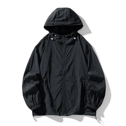 Loose-fit thin nylon sports jacket shown in a colour option, suitable for outdoor leisure wear.