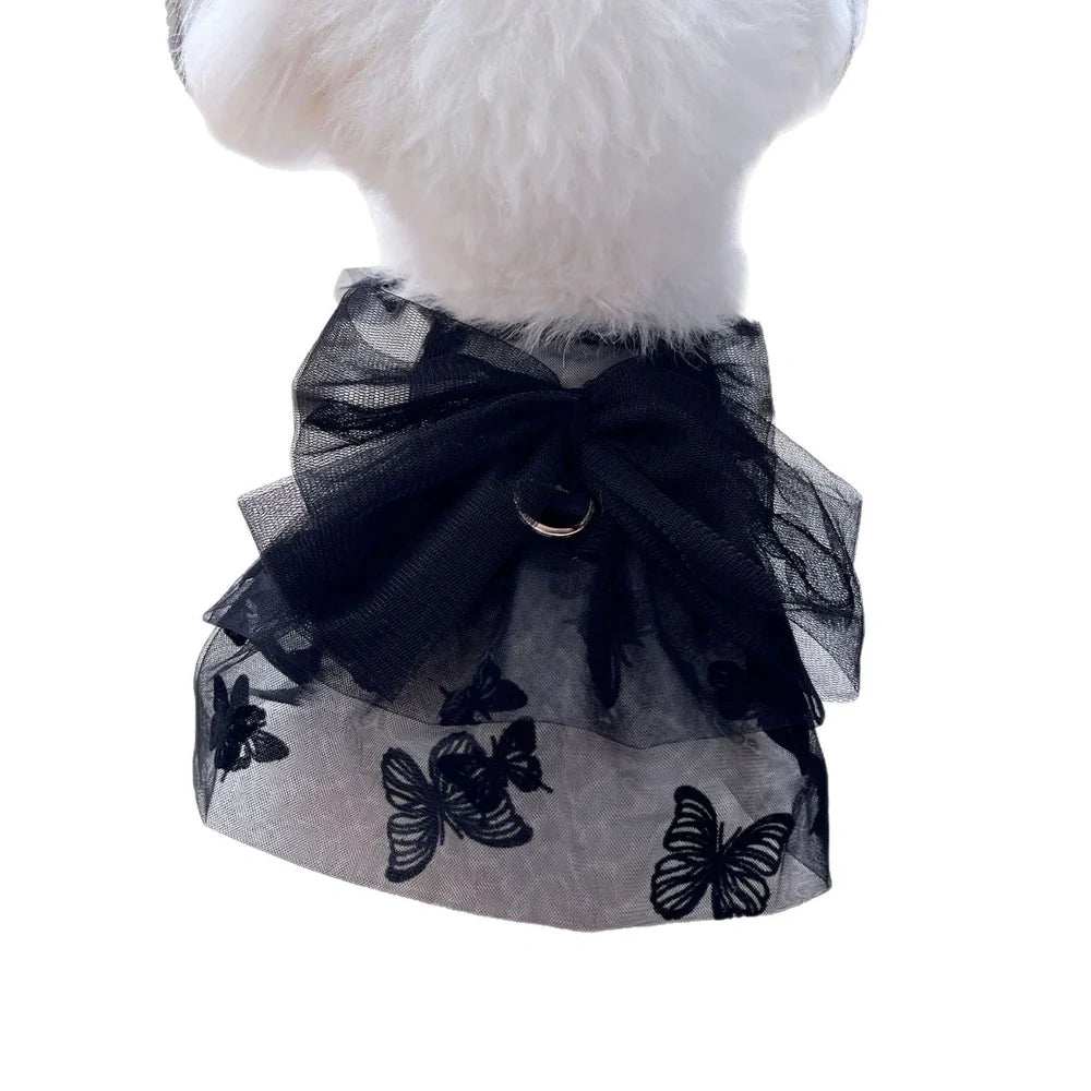 Black gauze princess tulle skirt for small dogs and cats with size options from XS to XL