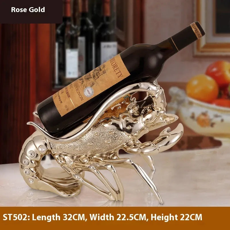 European-style lobster wine rack ornament in rose gold finish, measuring 15cm tall