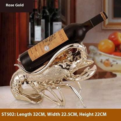 European-style lobster wine rack ornament in rose gold finish, measuring 15cm tall