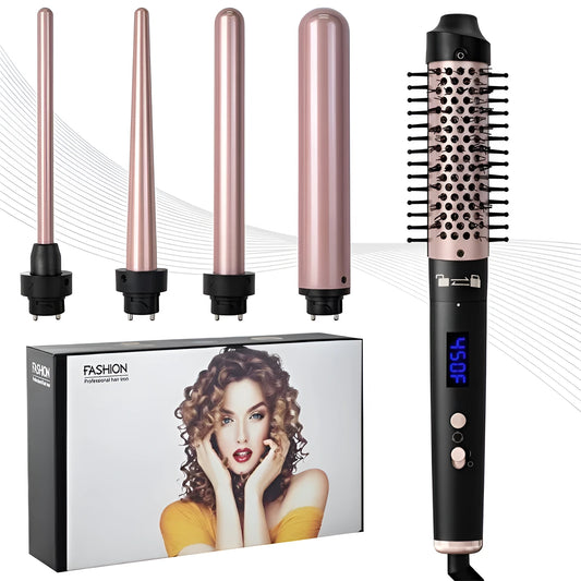 Automatic large wave hair curler in rose gold or black with three headbands and international power compatibility