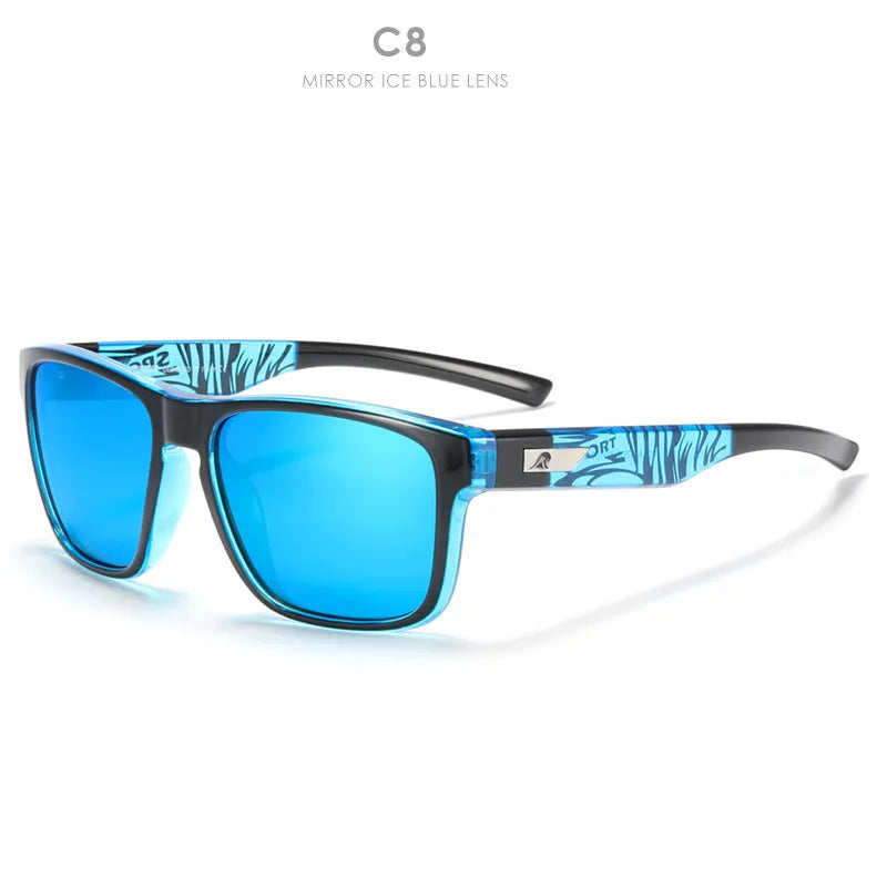 Men's polarised sunglasses with TAC lenses and PC frame in a selection of eight colours for outdoor use.
