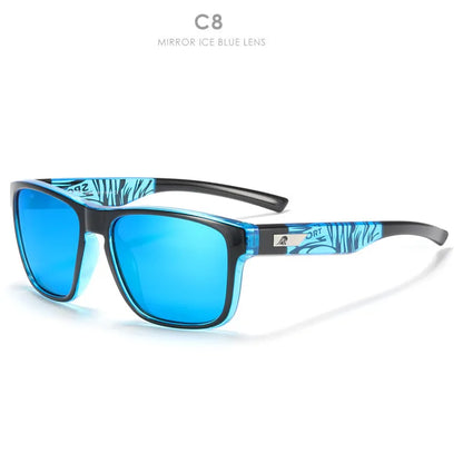Men's polarised sunglasses with TAC lenses and PC frame in a selection of eight colours for outdoor use.